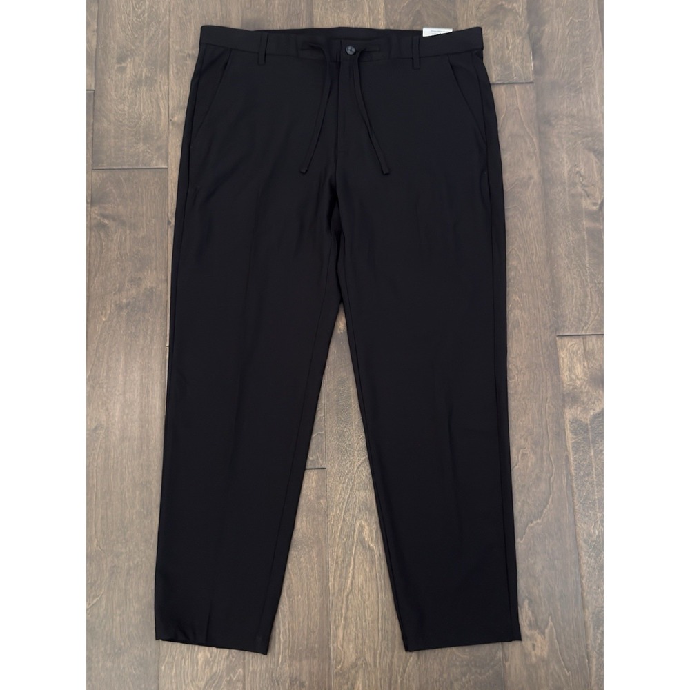 George Performance Black Dress Pants Flat Front Adjustable Waist Size 36X30